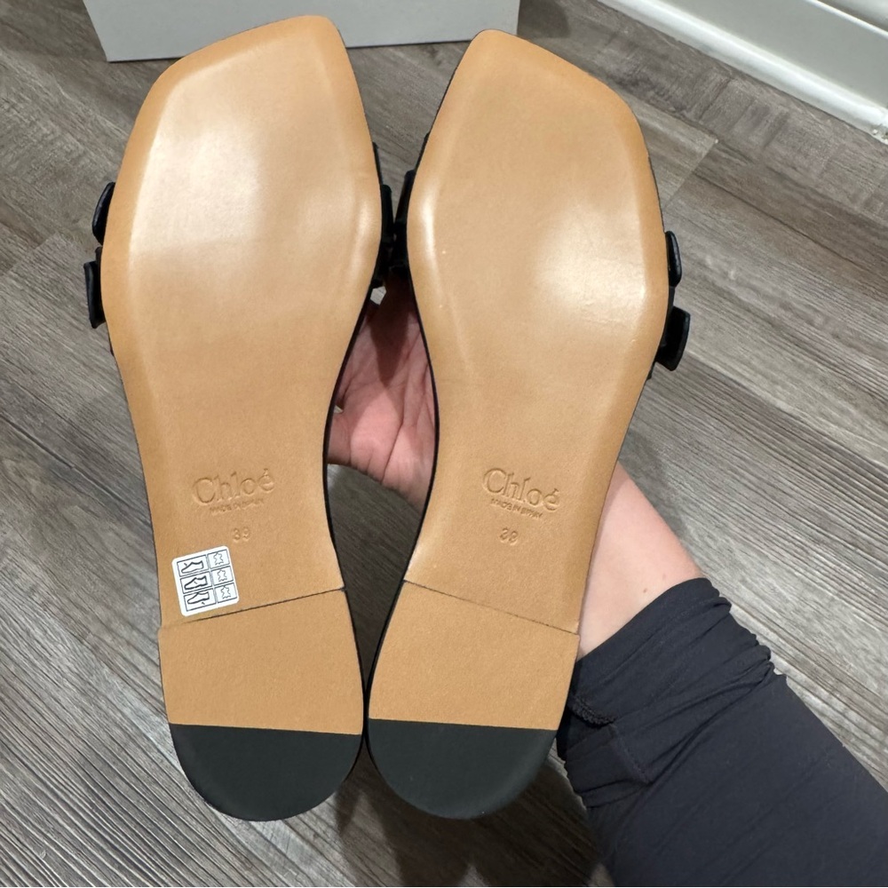 Chloe Mae Black Leather Buckle Slide Sandals - Picture 7 of 10